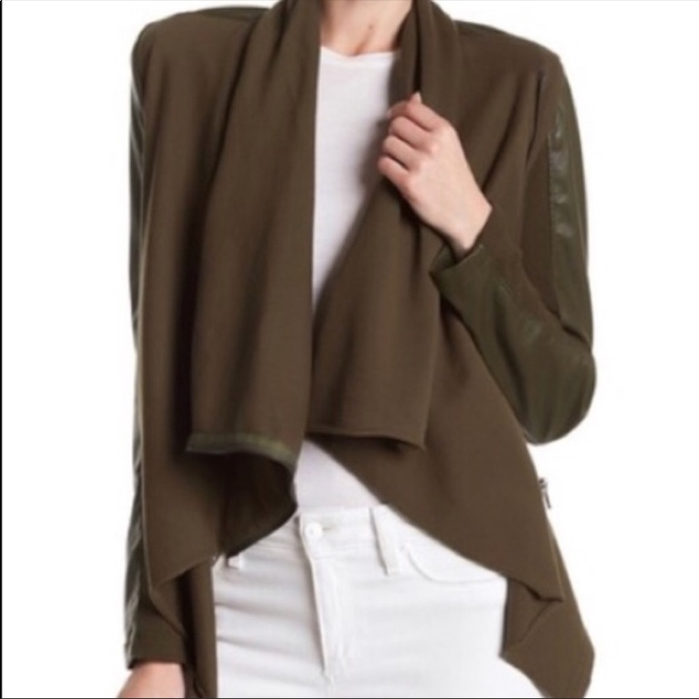 Blank nyc olive faux leather draped jacket small